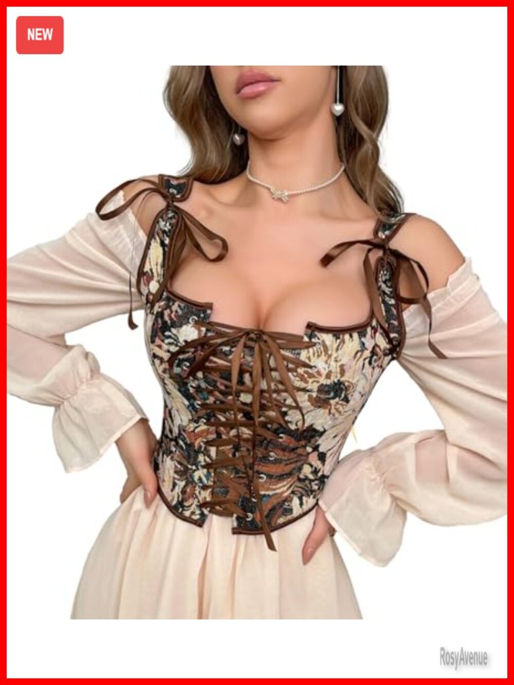 Womens Floral Corset Bustier Lace Up Overbust Vintage Gothic Shapewear Top